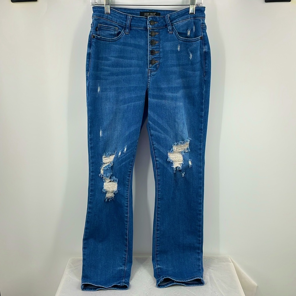 Judy Blue boyfriend fit high waist button fly distressed stretch jeans Size 7 28